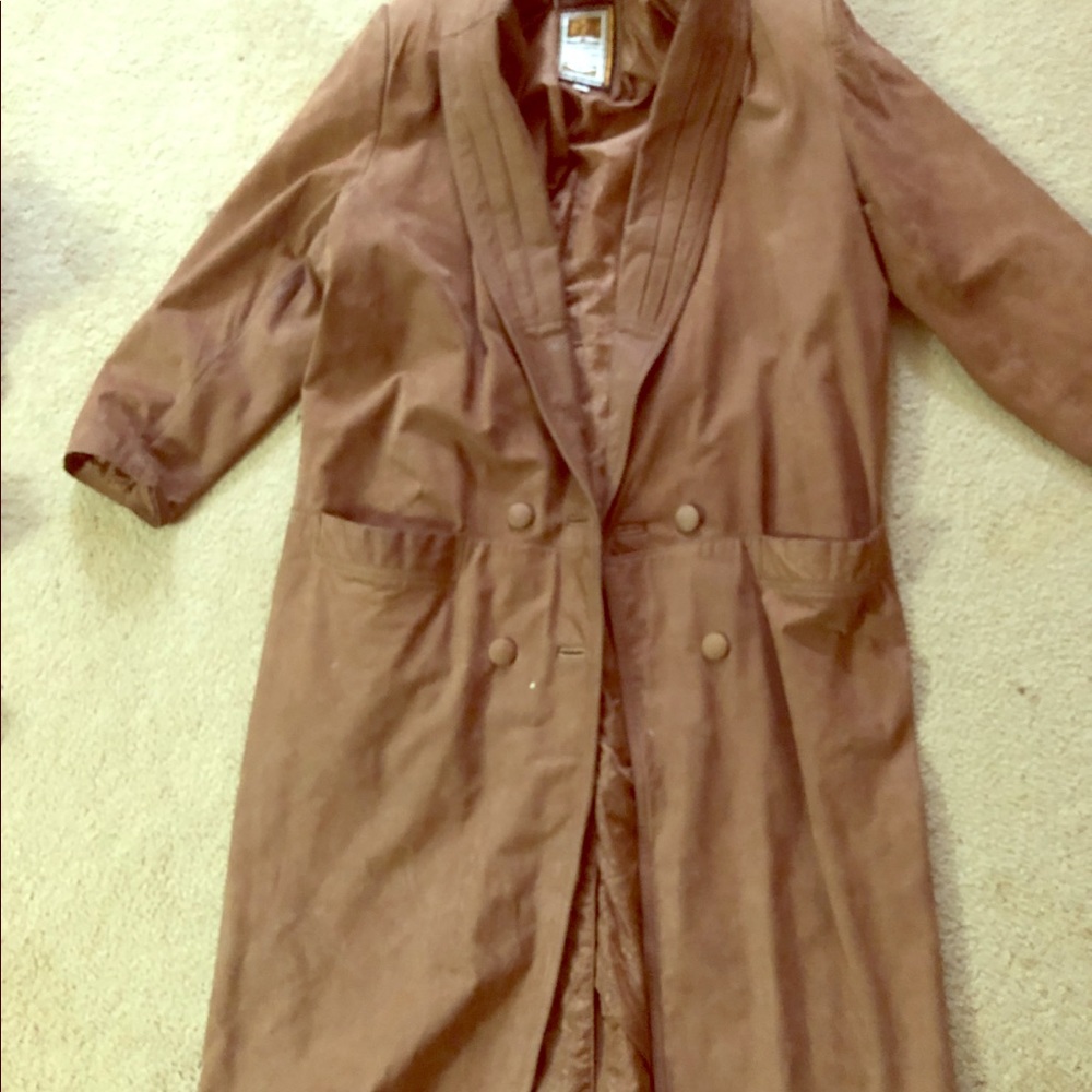 FREE SHIPPING Brown leather thick trench coat